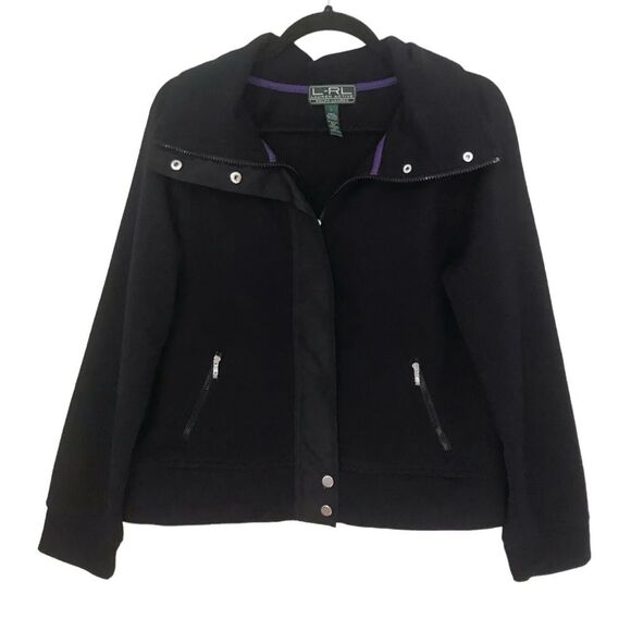 Lauren Ralph Lauren Zip Jacket Black LRL Active Soft Cotton Blend Women’s Sz XL - Picture 2 of 12
